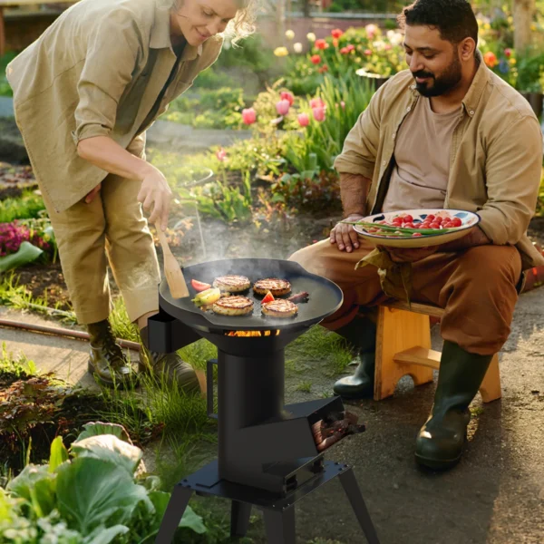 3-in-1 Camp Rocket Stove Kit with BBQ Grate, Griddle, Pot Rack, Portable Wood Burning Stove