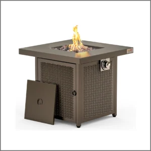 Onlyfire Outdoor Table with Lid and Lava Rocks Fire Pits, 28 Inch