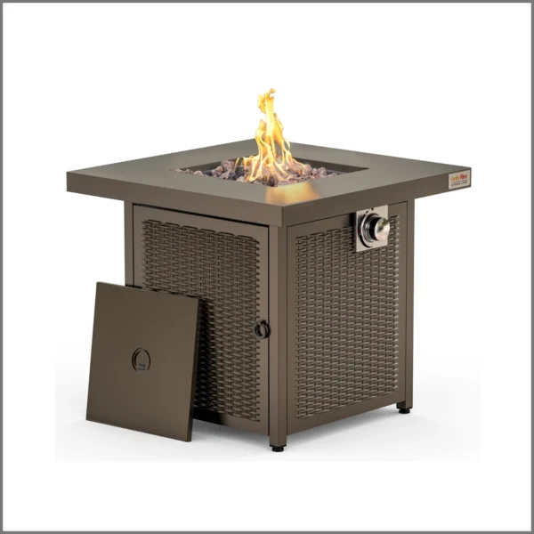Onlyfire Outdoor Table with Lid and Lava Rocks Fire Pits, 28 Inch