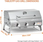 Onlyfire Tabletop Gas Grill 3 Burners, 24"  Propane Grill