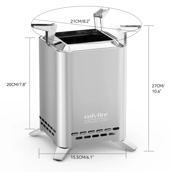 2-in-1 Smokeless Fire Pit with Pot Bracket & Carry Bag, Square