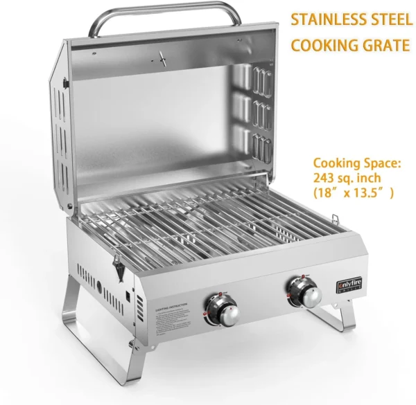 Onlyfire Tabletop Gas Grill 2 Burners, 20" Portable Propane Grill