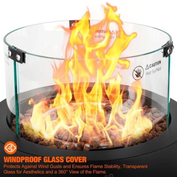 Onlyfire Tabletop Gas Fire Pit with Glass Wind Guard and Lava Rocks