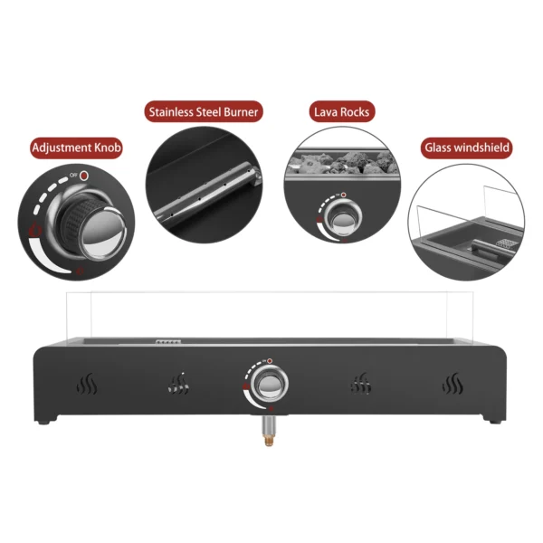 Onlyfire 28'' Tabletop Fire Pit Table with Glass Wind Guard and Fire Glass