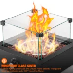 Onlyfire Tabletop Gas Fire Pit with Glass Wind Guard and Lava Rocks