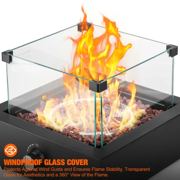 Onlyfire Tabletop Gas Fire Pit with Glass Wind Guard and Lava Rocks