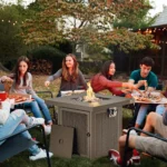 Onlyfire Outdoor Table with Lid and Lava Rocks Fire Pits, 28 Inch