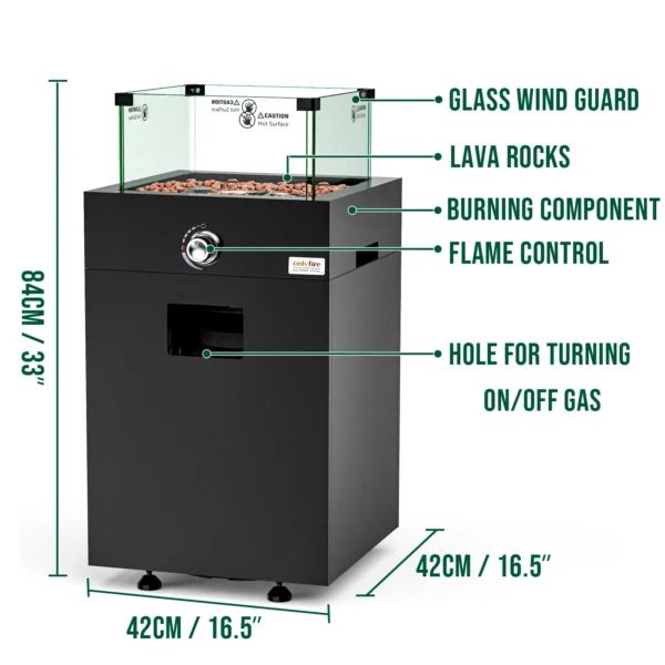 Onlyfire Fire Pit with Glass Wind Guard and Wheels
