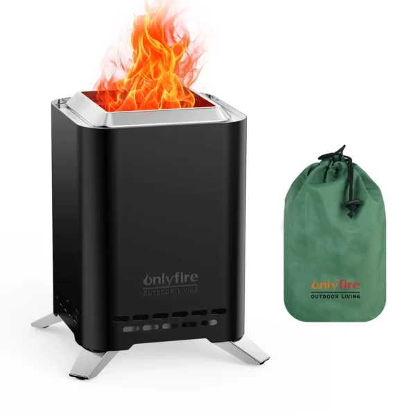 2-in-1 Smokeless Fire Pit with Pot Bracket & Carry Bag, Square