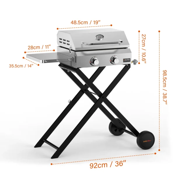 Onlyfire BBQ Gas Griddle 2-Burner with Foldable Cart