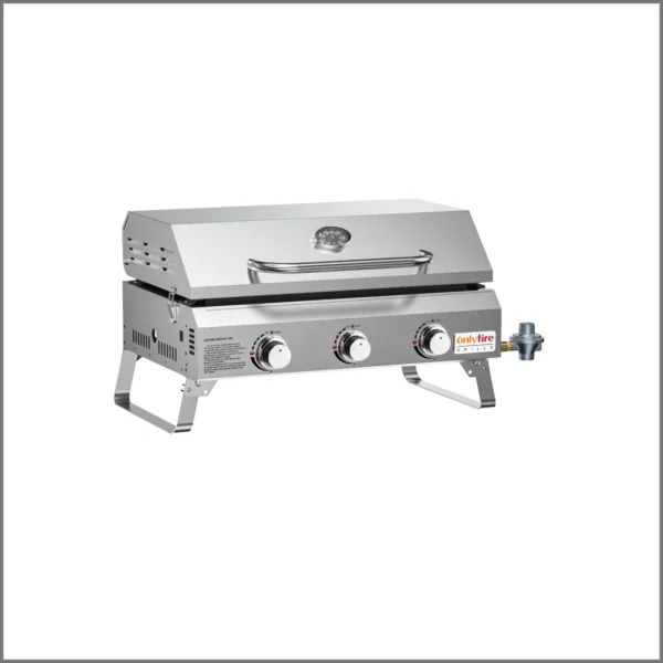 Onlyfire Tabletop Gas Griddle Grill with Lid, 3-Burner