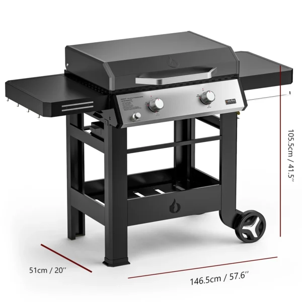 Propane Gas Griddle, 2-Burner Outdoor Gas Stove with 518 sq.in Cooking Area, Foldable Side Tables, Flat Top Grill Griddle