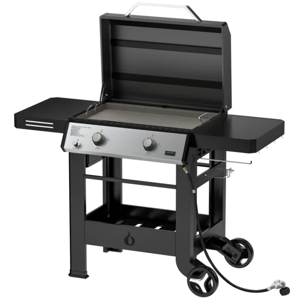 Propane Gas Griddle, 2-Burner Outdoor Gas Stove with 518 sq.in Cooking Area, Foldable Side Tables, Flat Top Grill Griddle