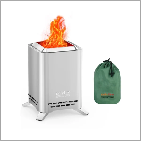 2-in-1 Smokeless Fire Pit with Pot Bracket & Carry Bag, Square