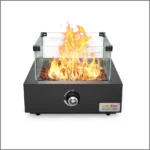 Onlyfire Tabletop Gas Fire Pit with Glass Wind Guard and Lava Rocks