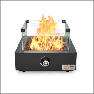 Onlyfire Tabletop Gas Fire Pit with Glass Wind Guard and Lava Rocks