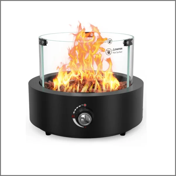 Onlyfire Tabletop Gas Fire Pit with Glass Wind Guard and Lava Rocks