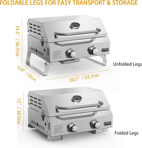 Onlyfire Tabletop Gas Grill 2 Burners, 20" Portable Propane Grill