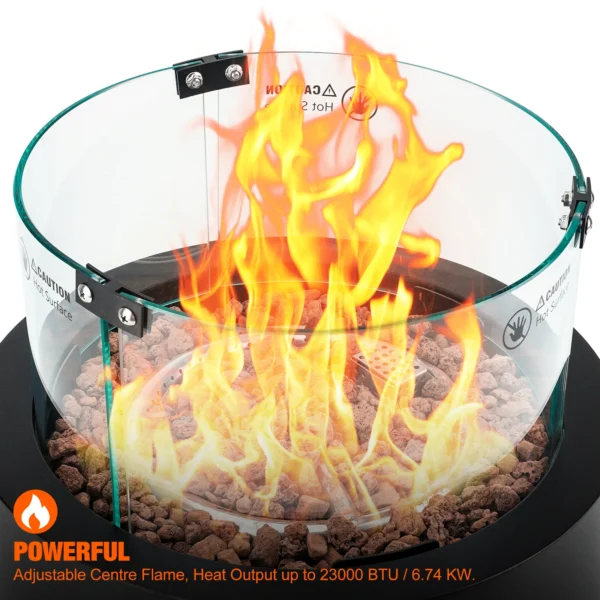 Onlyfire Tabletop Gas Fire Pit with Glass Wind Guard and Lava Rocks
