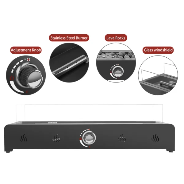 Onlyfire 28'' Tabletop Fire Pit Table with Glass Wind Guard and Fire Glass