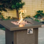 Onlyfire Outdoor Table with Lid and Lava Rocks Fire Pits, 28 Inch