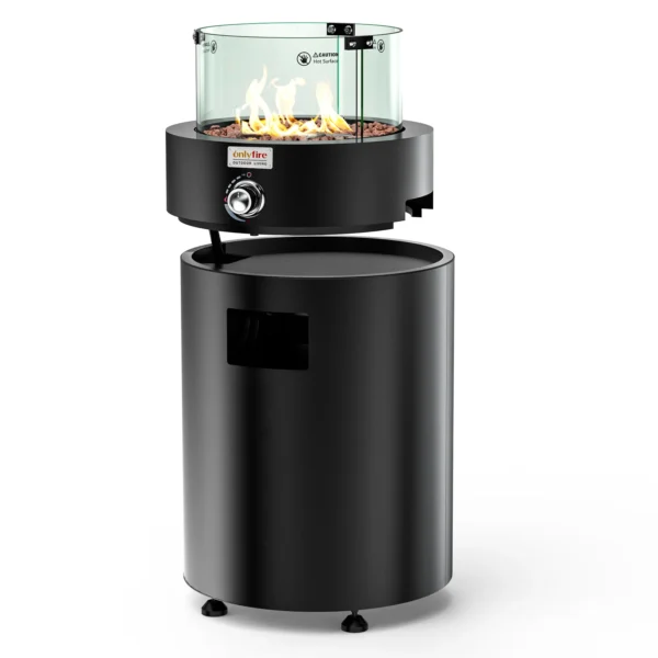 Onlyfire Fire Pit with Glass Wind Guard and Wheels