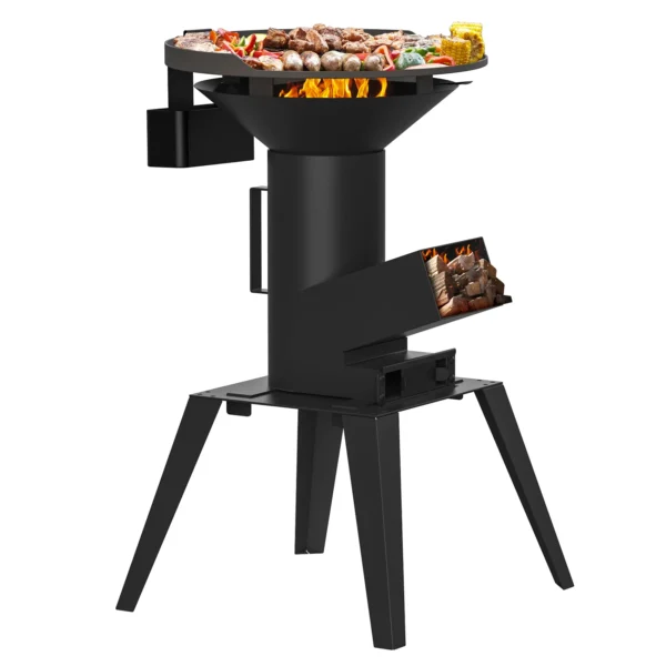 3-in-1 Camp Rocket Stove Kit with BBQ Grate, Griddle, Pot Rack, Portable Wood Burning Stove