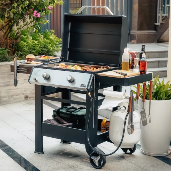 Propane Gas Griddle, 2-Burner Outdoor Gas Stove with 518 sq.in Cooking Area, Foldable Side Tables, Flat Top Grill Griddle
