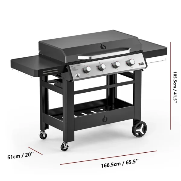 Propane Gas Griddle 4-Burner, Outdoor Gas Stove with 555 sq.in Cooking Area