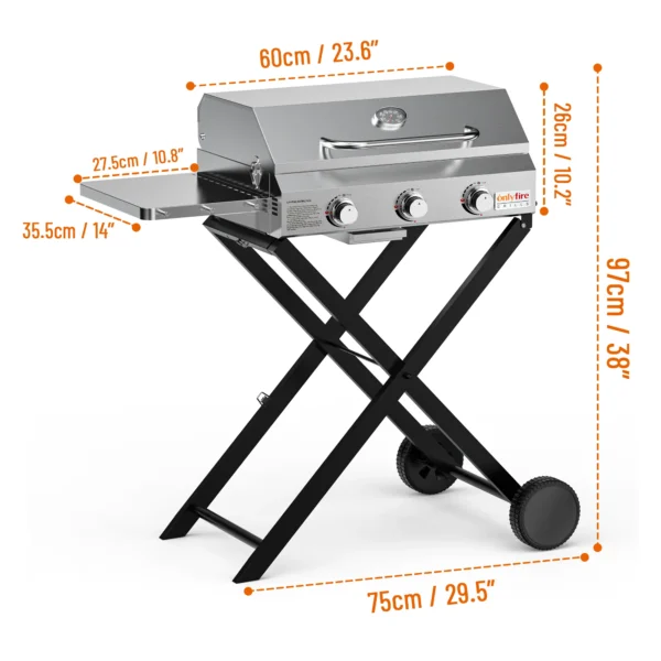 Onlyfire Tabletop Gas Grill 3 Burners, 24"  Propane Grill