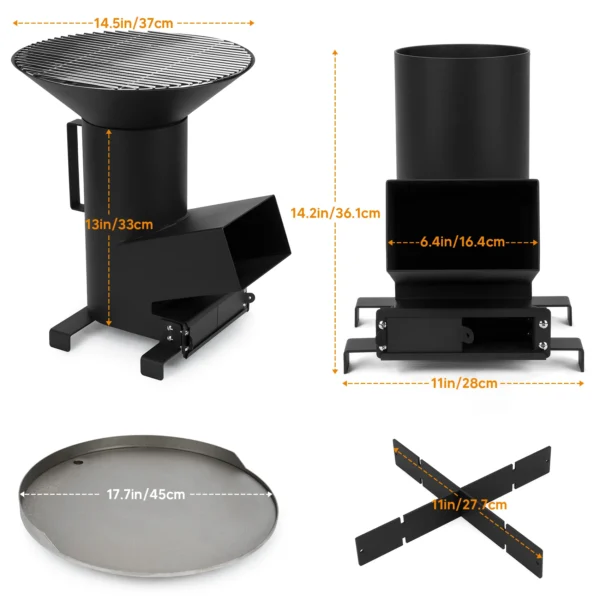 Onlyfire 3 In 1 Camp Rocket Stove with Cooking Grate, Griddle and Cooktop