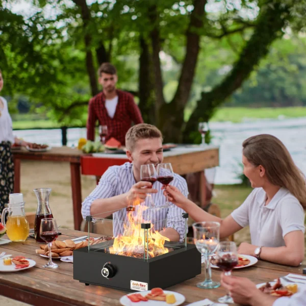 Onlyfire Tabletop Gas Fire Pit Bottom-Mounted for Table with Umbrella Hole
