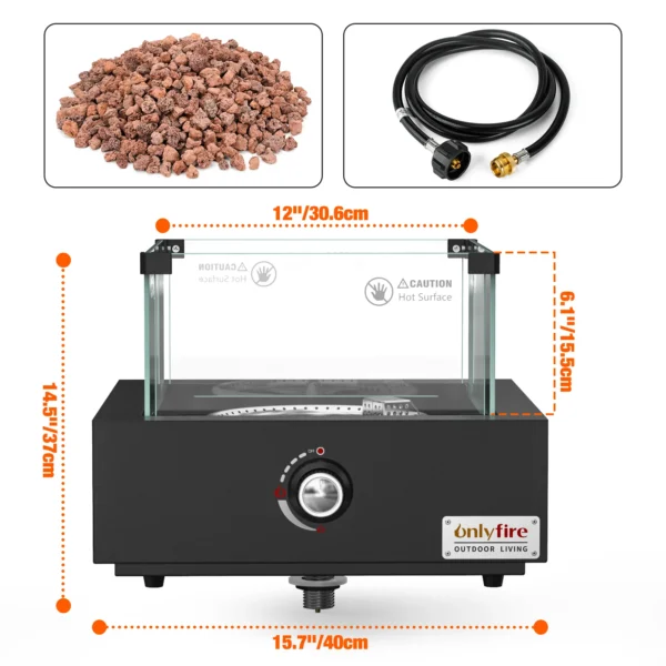 Onlyfire Tabletop Gas Fire Pit Bottom-Mounted for Table with Umbrella Hole