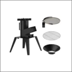 3-in-1 Camp Rocket Stove Kit with BBQ Grate, Griddle, Pot Rack, Portable Wood Burning Stove